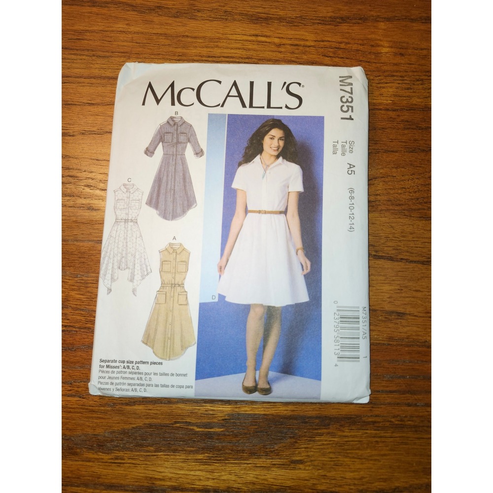 McCall's M7351 Shirt Dress Pattern Size A5 6-14 Fit and Flare HighLow Sleeveless